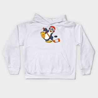 Penguin at Ice hockey with Ice hockey stick & Cap Kids Hoodie